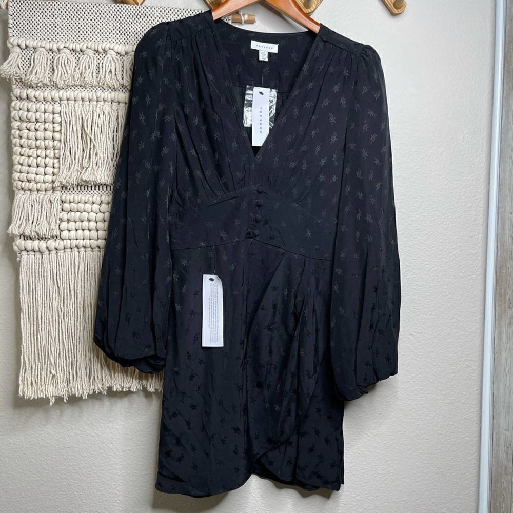 Topshop Black Long Sleeve Faux Wrap Dress